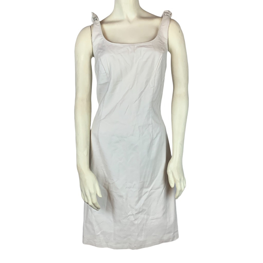 Ivory Pencil Dress Sundress Shoulder Ties Summer Neutral Twee Cotton